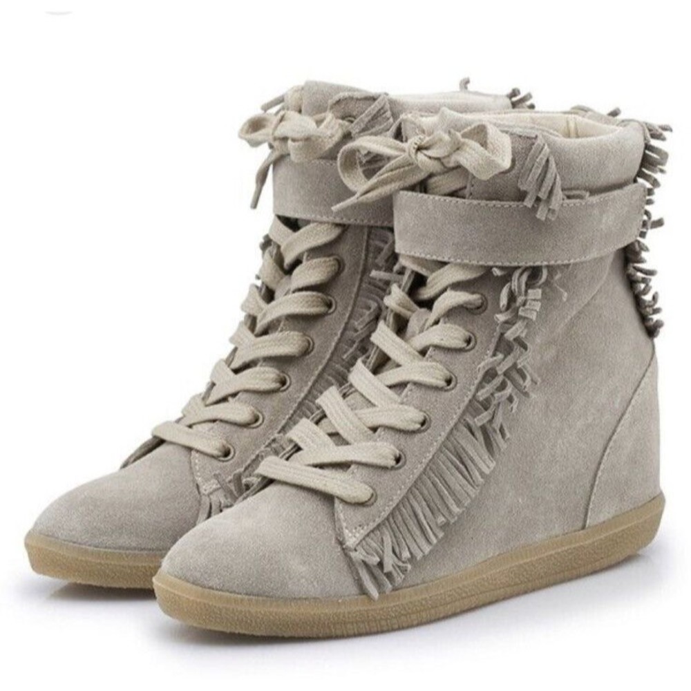 Supertrash Suede Leather 37 Us 6.5 7 Hidden Wedge Heels Booties Taupe